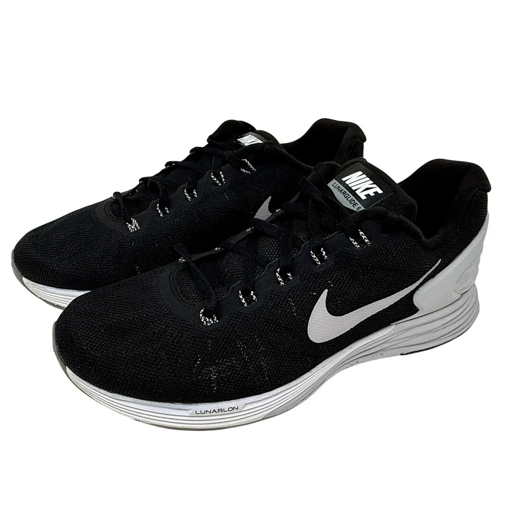Nike LunarGlide 6 Running Shoes Black‎ White 654434-001 Size Women's 10